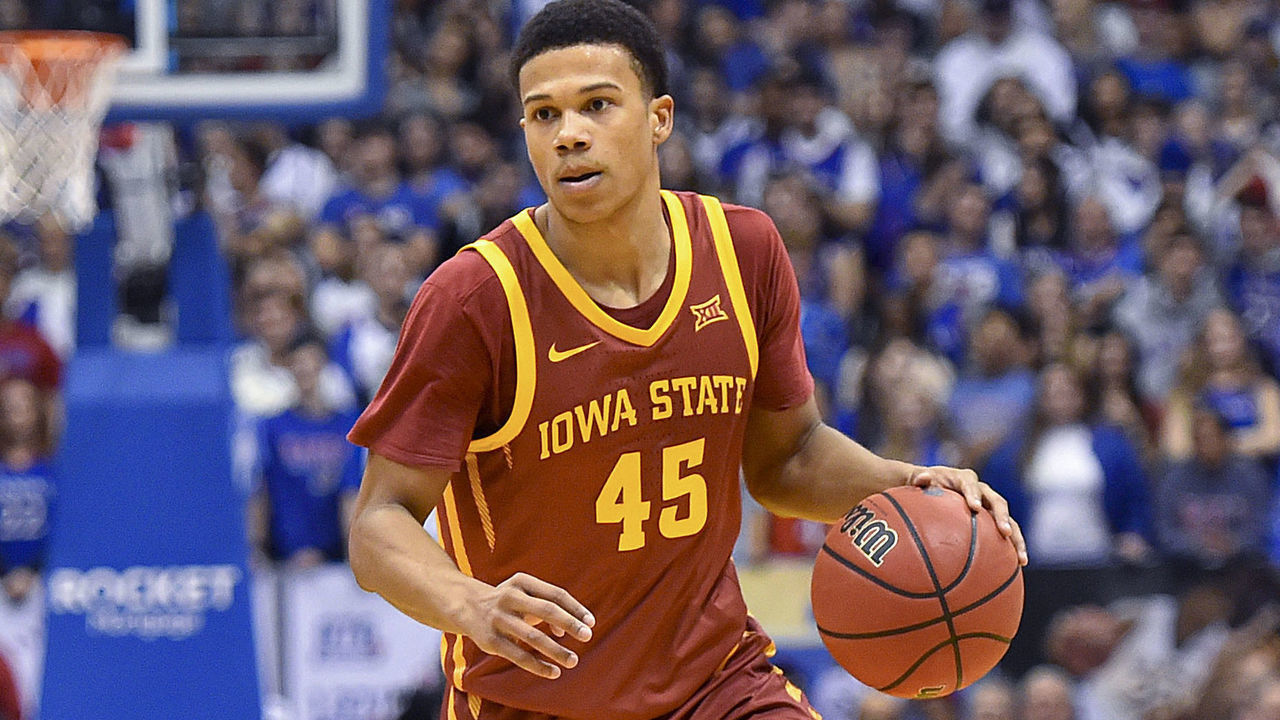 LAWRENCE, KANSAS - FEBUARY 17: Rasir Bolton #45 of the Iowa State Cyclones in action against the Kansas Jayhawks at Allen Fieldhouse on February 17, 2020 in Lawrence, Kansas.