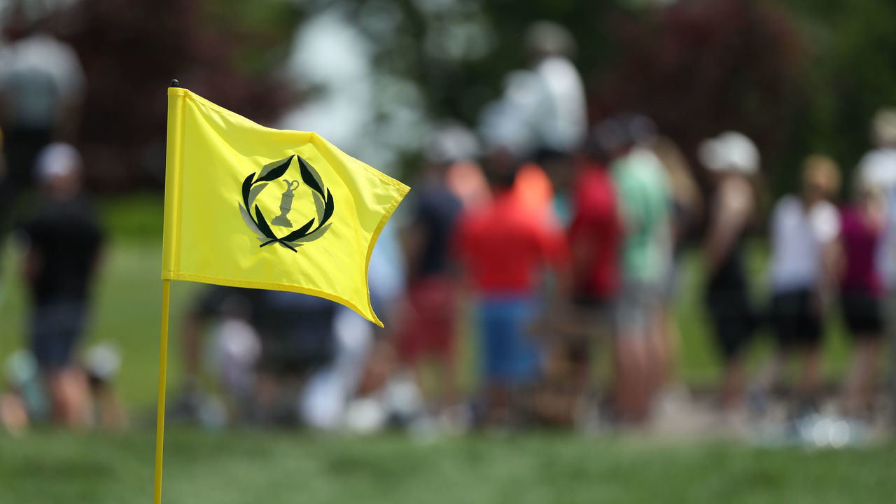 DUBLIN, OH - JUNE 01: A flag waves during the third round of The Memorial Tournament on June 1st 2019 at Muirfield Village Golf Club in Dublin, OH.