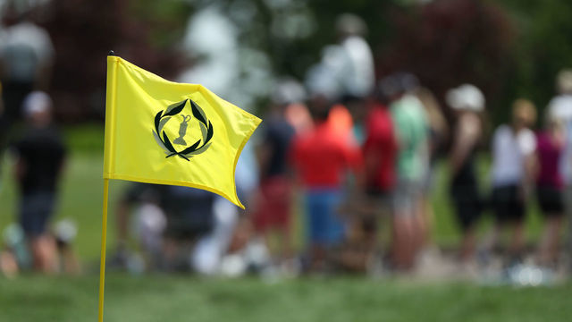 DUBLIN, OH - JUNE 01: A flag waves during the third round of The Memorial Tournament on June 1st 2019 at Muirfield Village Golf Club in Dublin, OH.