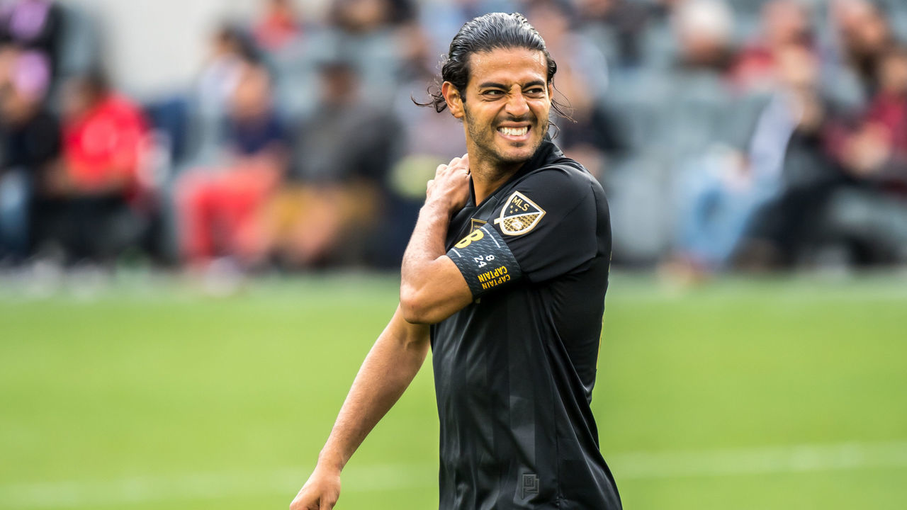 LOS ANGELES, CA - MARCH 1: Carlos Vela #10 of Los Angeles FC looks on during the MLS match against Inter Miami at the Banc of California Stadium on March 1, 2020 in Los Angeles, California. Los Angeles FC won the match 1-0.