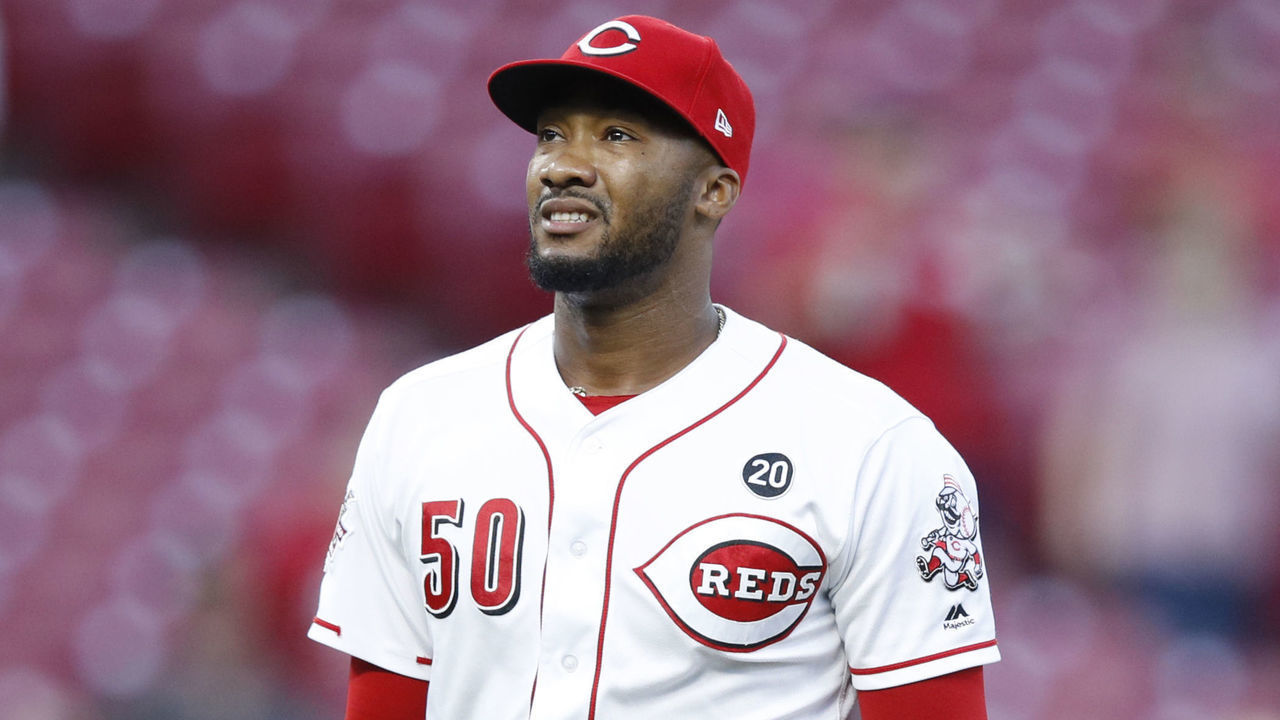 CINCINNATI, OH - SEPTEMBER 03: Amir Garrett #50 of the Cincinnati Reds looks on during a game against the Philadelphia Phillies at Great American Ball Park on September 3, 2019 in Cincinnati, Ohio. The Phillies defeated the Reds 6-2.
