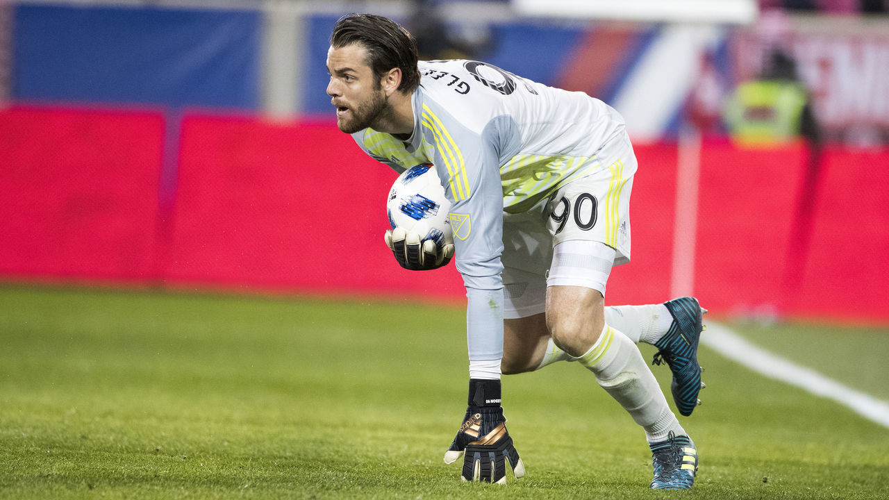 HARRISON, NEW JERSEY- March 10: Goalkeeper Jake Gleeson #90 of Portland Timbers during the New York Red Bulls Vs Portland Timbers MLS regular season match at Red Bull Arena, Harrison, New Jersey on March 10, 2018 in Harrison, New Jersey.