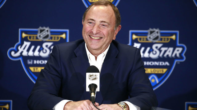 ST LOUIS, MISSOURI - JANUARY 24: NHL Commissioner Gary Bettman speaks to the media prior to the start of the 2020 NHL All-Star Skills competition at Enterprise Center on January 24, 2020 in St Louis, Missouri.