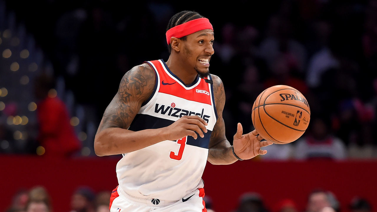 WASHINGTON, DC - MARCH 06: Bradley Beal #3 of the Washington Wizards dribbles against the Atlanta Hawks during the second half at Capital One Arena on March 06, 2020 in Washington, DC.
