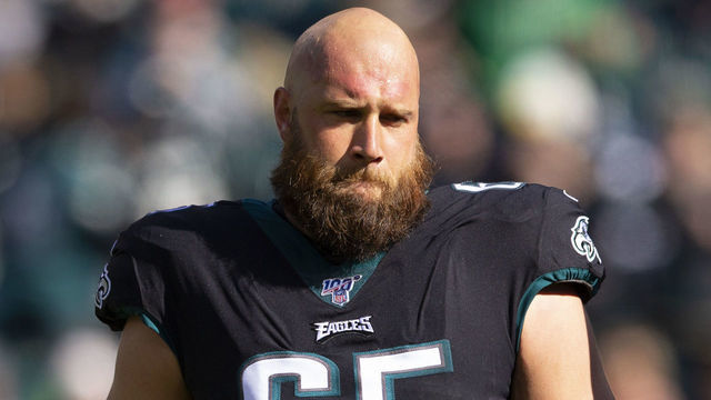 PHILADELPHIA, PA - NOVEMBER 03: Lane Johnson #65 of the Philadelphia Eagles looks on prior to the game against the Chicago Bears at Lincoln Financial Field on November 3, 2019 in Philadelphia, Pennsylvania.