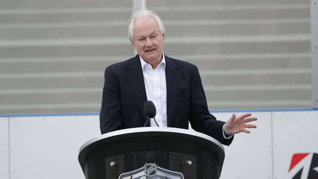 DALLAS, TX - MARCH 20: NHLPA Executive Director Don Fehr addresses members of the media as the Dallas Stars and the NHL host a press conference for the upcoming Bridgestone Winter Classic 2020 at the Cotton Bowl on March 20, 2019 in Dallas, Texas.