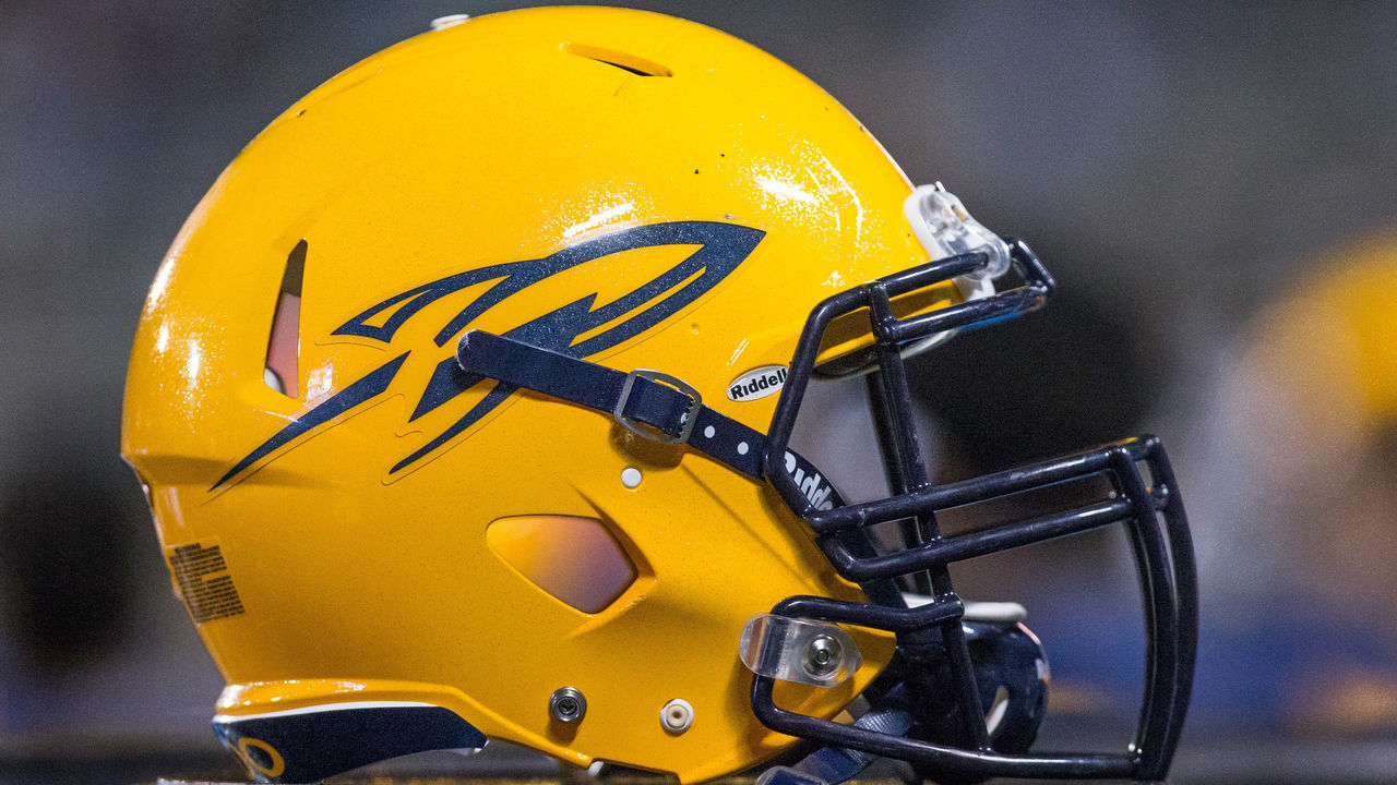 TOLEDO, OH - NOVEMBER 02: A general view of the Toledo Rockets helmet during game action between the Northern Illinois Huskies and the Toledo Rockets on November 2, 2017 at Glass Bowl Stadium in Toledo, Ohio, Toledo defeated Northern Illinois 27-17.