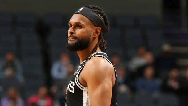 CHARLOTTE, NC - MARCH 3: Patty Mills #8 of the San Antonio Spurs looks on during the game against the Charlotte Hornets on March 3, 2020 at Spectrum Center in Charlotte, North Carolina. Mandatory Copyright Notice: Copyright 2020 NBAE