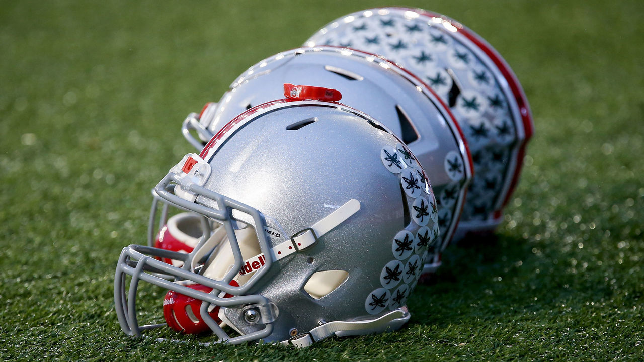 MADISON, WI - OCTOBER 15: Ohio State Buckeyes helmets sit on the field before the game against the Wisconsin Badgers at Camp Randall Stadium on October 15, 2016 in Madison, Wisconsin. *** Local Caption ***