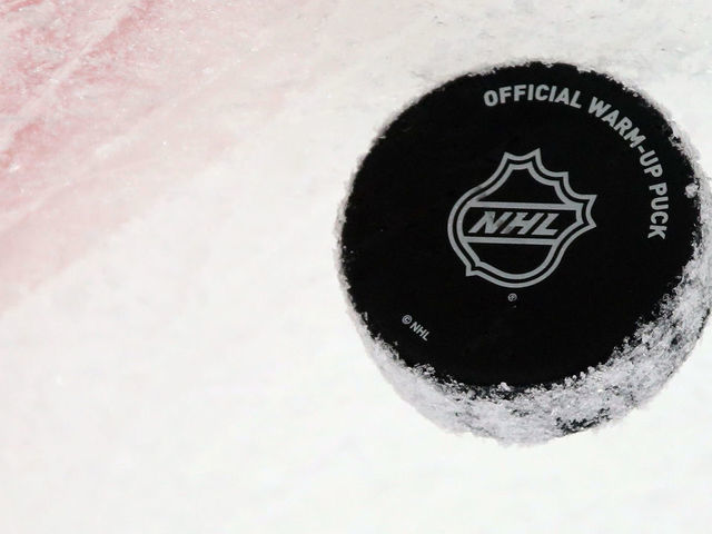 NEW YORK, NEW YORK - OCTOBER 08: A puck sits on the ice prior to the game between the New York Islanders and the Edmonton Oilers at NYCB's LIVE Nassau Coliseum on October 08, 2019 in Uniondale, New York.