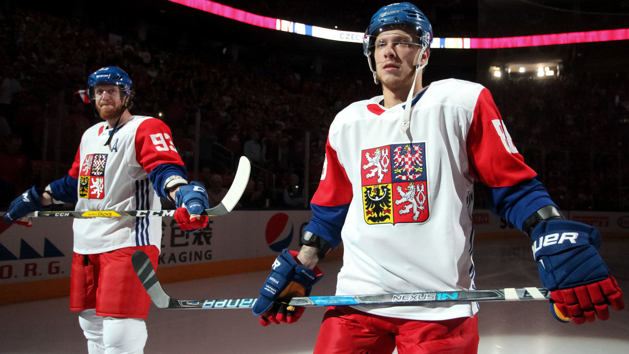 TORONTO, ON - SEPTEMBER 17: David Pastrnak #88 of Team Czech Republic lines up on the blue line prior to the game against Team Canada during the World Cup of Hockey 2016 at Air Canada Centre on September 17, 2016 in Toronto, Ontario, Canada.