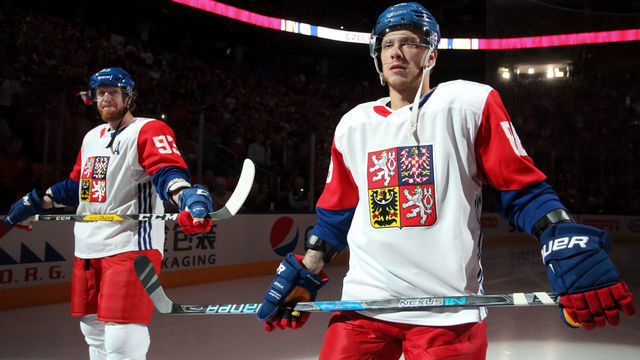 TORONTO, ON - SEPTEMBER 17: David Pastrnak #88 of Team Czech Republic lines up on the blue line prior to the game against Team Canada during the World Cup of Hockey 2016 at Air Canada Centre on September 17, 2016 in Toronto, Ontario, Canada.