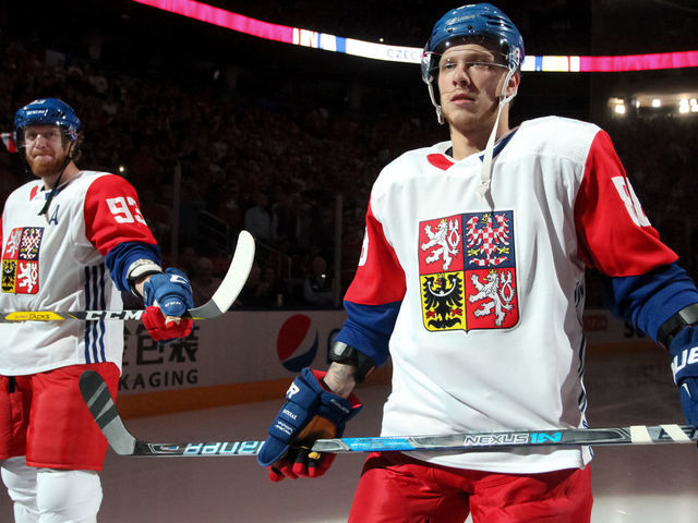 TORONTO, ON - SEPTEMBER 17: David Pastrnak #88 of Team Czech Republic lines up on the blue line prior to the game against Team Canada during the World Cup of Hockey 2016 at Air Canada Centre on September 17, 2016 in Toronto, Ontario, Canada.