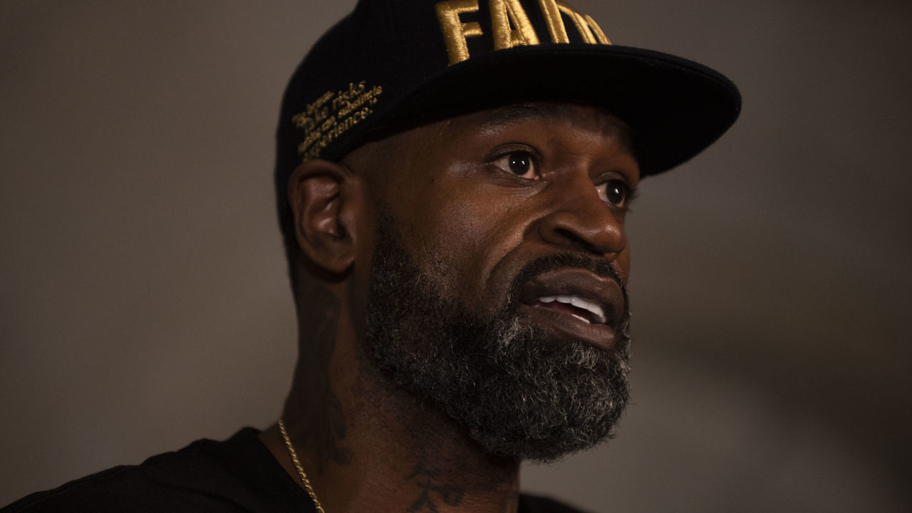 MINNEAPOLIS, MN - JUNE 2: Stephen Jackson, a friend of George Floyd, speaks at a press conference on June 2, 2020 in Minneapolis, Minnesota. The former NBA Player joined Roxie Washington, the mother of George Floyd's daughter Gianna Floyd, to speak about the impact of his death on their family.