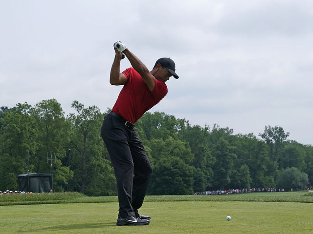 DUBLIN, OHIO - JUNE 02: Tiger Woods plays a shot during the final round of The Memorial Tournament Presented By Nationwide at Muirfield Village Golf Club on June 02, 2019 in Dublin, Ohio.