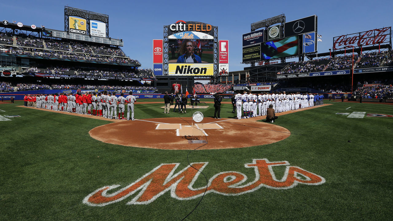 NEW YORK, NEW YORK - APRIL 04: (NEW YORK DAILIES OUT) A general view during the national anthem prior to the Opening Day game between the New York Mets and the Washington Nationals at Citi Field on April 04, 2019 in the Flushing neighborhood of the Queens borough of New York City.
