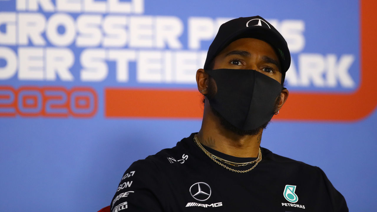 Mercedes' British driver Lewis Hamilton addresses the drivers' press conference ahead of the Formula One Styrian Grand Prix on July 9, 2020 in Spielberg, Austria.