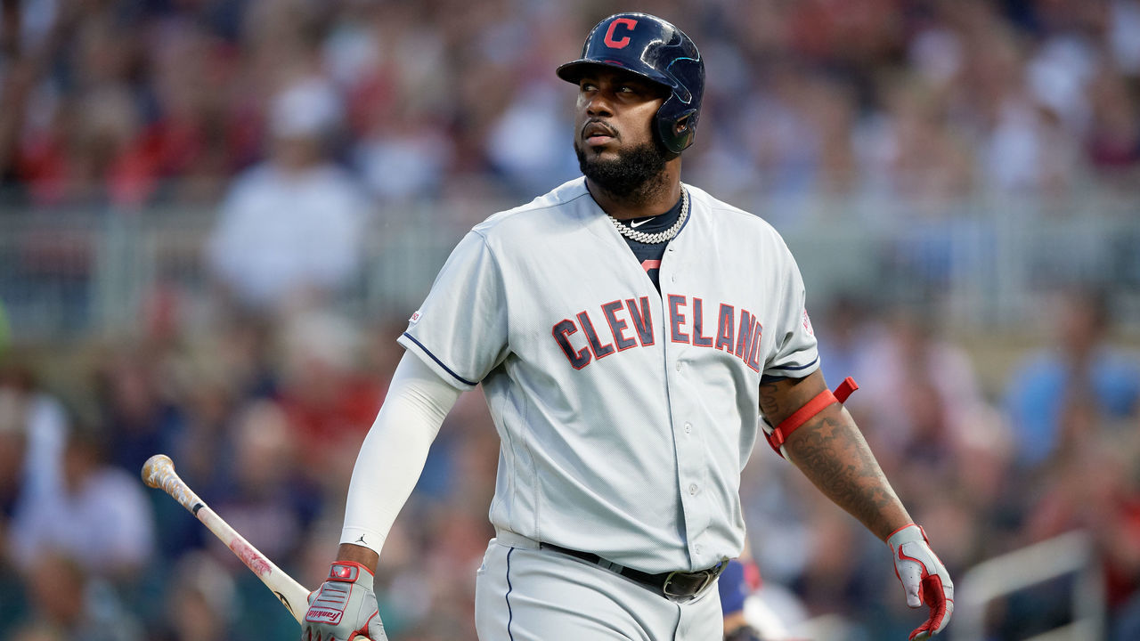 MINNEAPOLIS, MN - SEPTEMBER 06: Franmil Reyes #32 of the Cleveland Indians reacts to an at bat against the Minnesota Twins during the game on September 6, 2019 at Target Field in Minneapolis, Minnesota. The Indians defeated the Twins 6-2 in eleven innings.