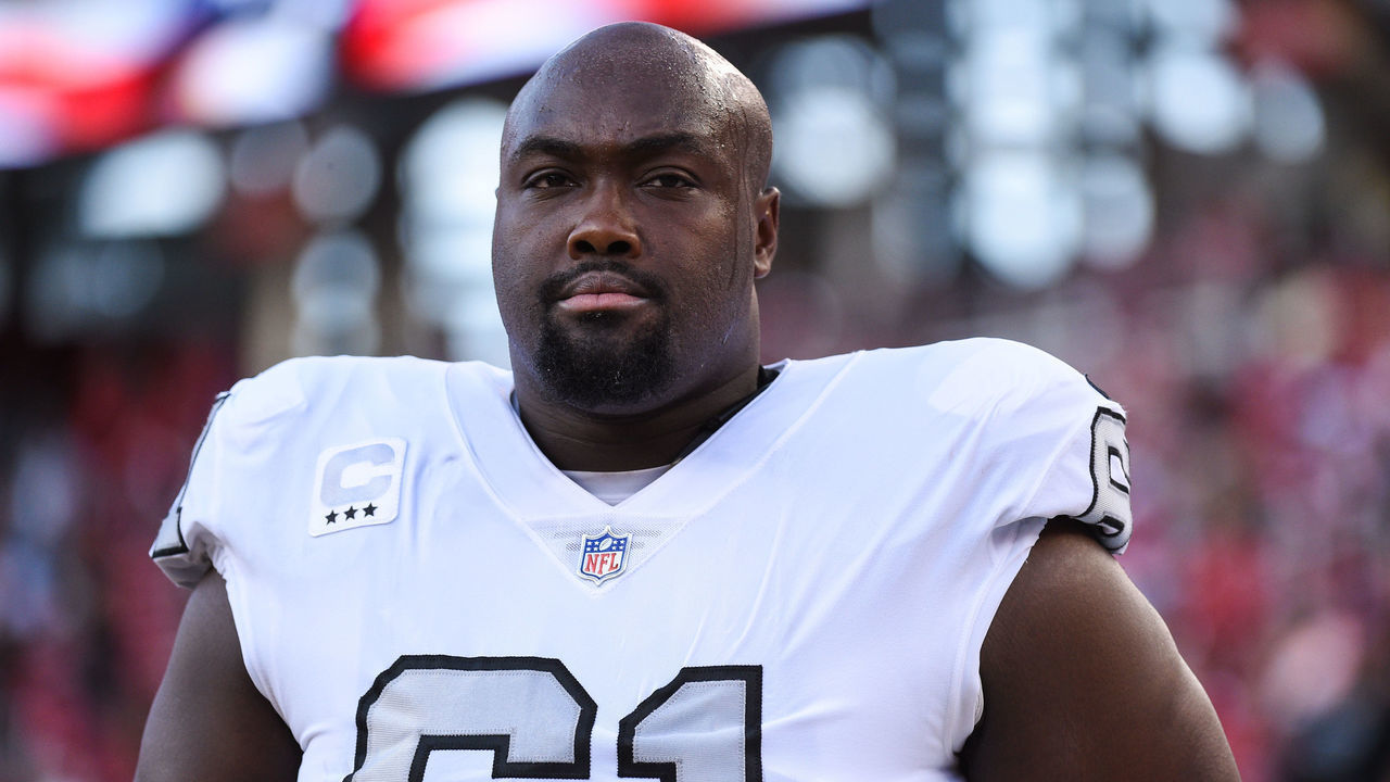 SAN FRANCISCO, CA - NOVEMBER 01: Oakland Raiders Center Rodney Hudson (61) during the NFL football game between the Oakland Raiders and the San Francisco 49ers on November 1, 2018, at Levi's Stadium in Santa Clara, CA.