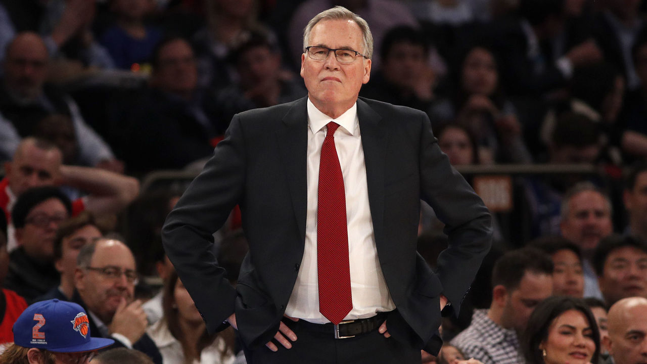 NEW YORK, NEW YORK - MARCH 02: (NEW YORK DAILIES OUT) Head coach Mike D'Antoni of the Houston Rockets in action against the New York Knicks at Madison Square Garden on March 02, 2020 in New York City. The Knicks defeated the Rockets 125-123.