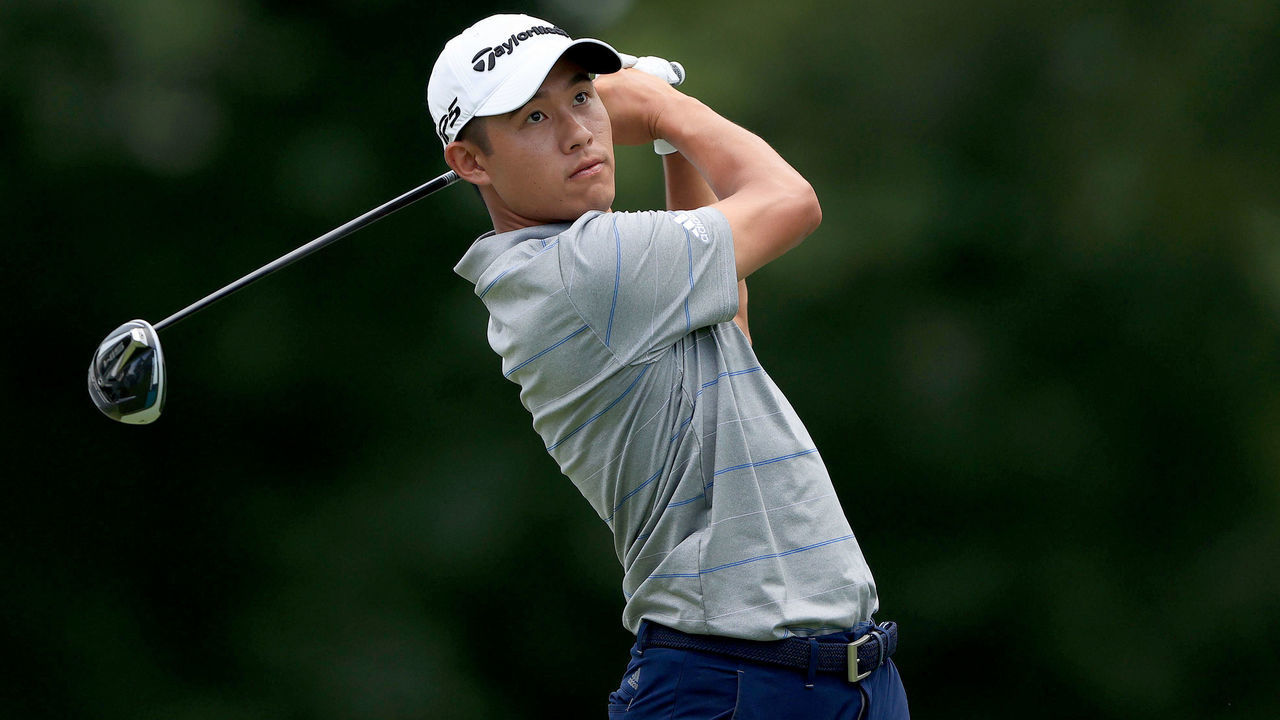 DUBLIN, OHIO - JULY 09: Collin Morikawa of the United States plays his shot from the 18th tee during the first round of the Workday Charity Open on July 09, 2020 at Muirfield Village Golf Club in Dublin, Ohio.