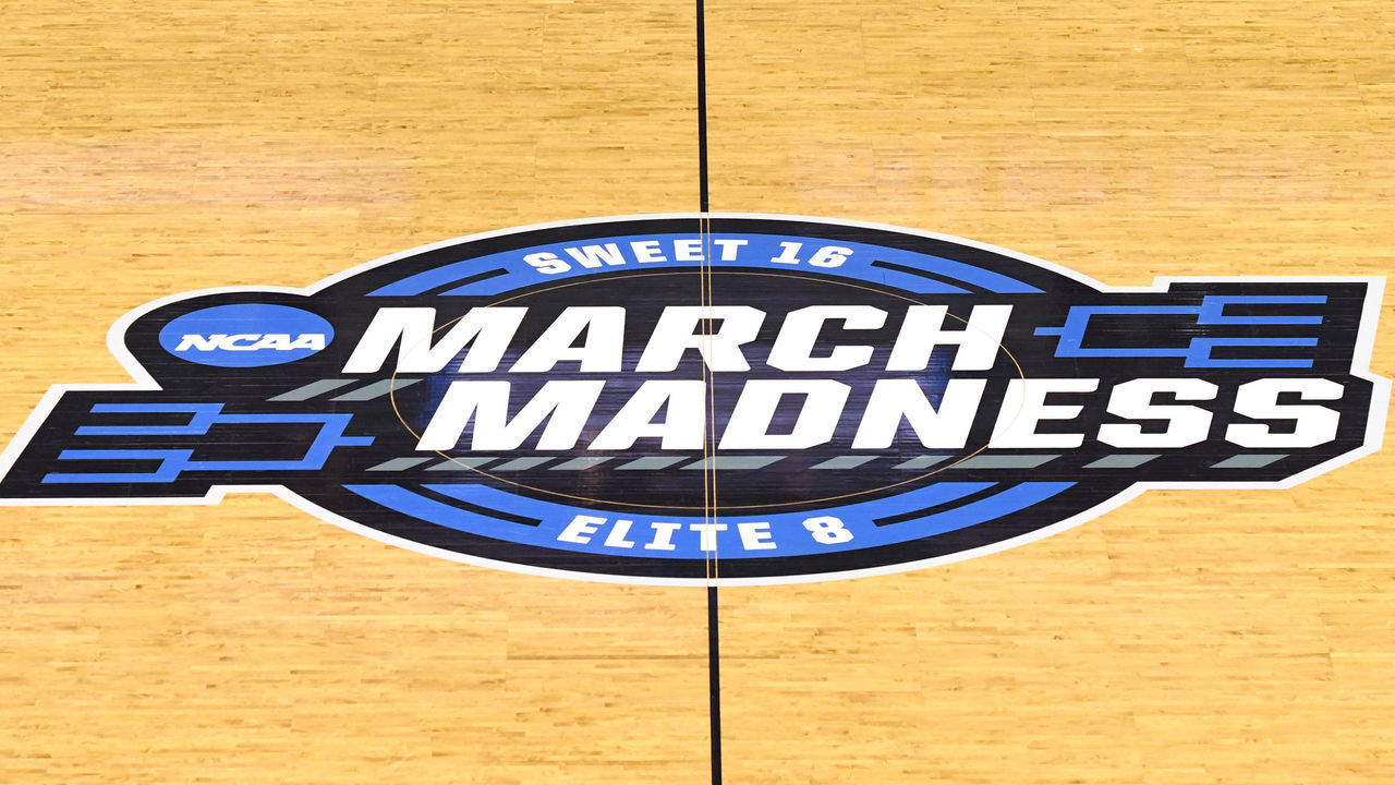 WASHINGTON, DC - MARCH 29: NCAA March Madness logo on the floor before the East Regional game of the 2019 NCAA Men's Basketball Tournament between the LSU Tigers and the Michigan State Spartans at Capital One Arena on March 29, 2019 in Washington, DC.