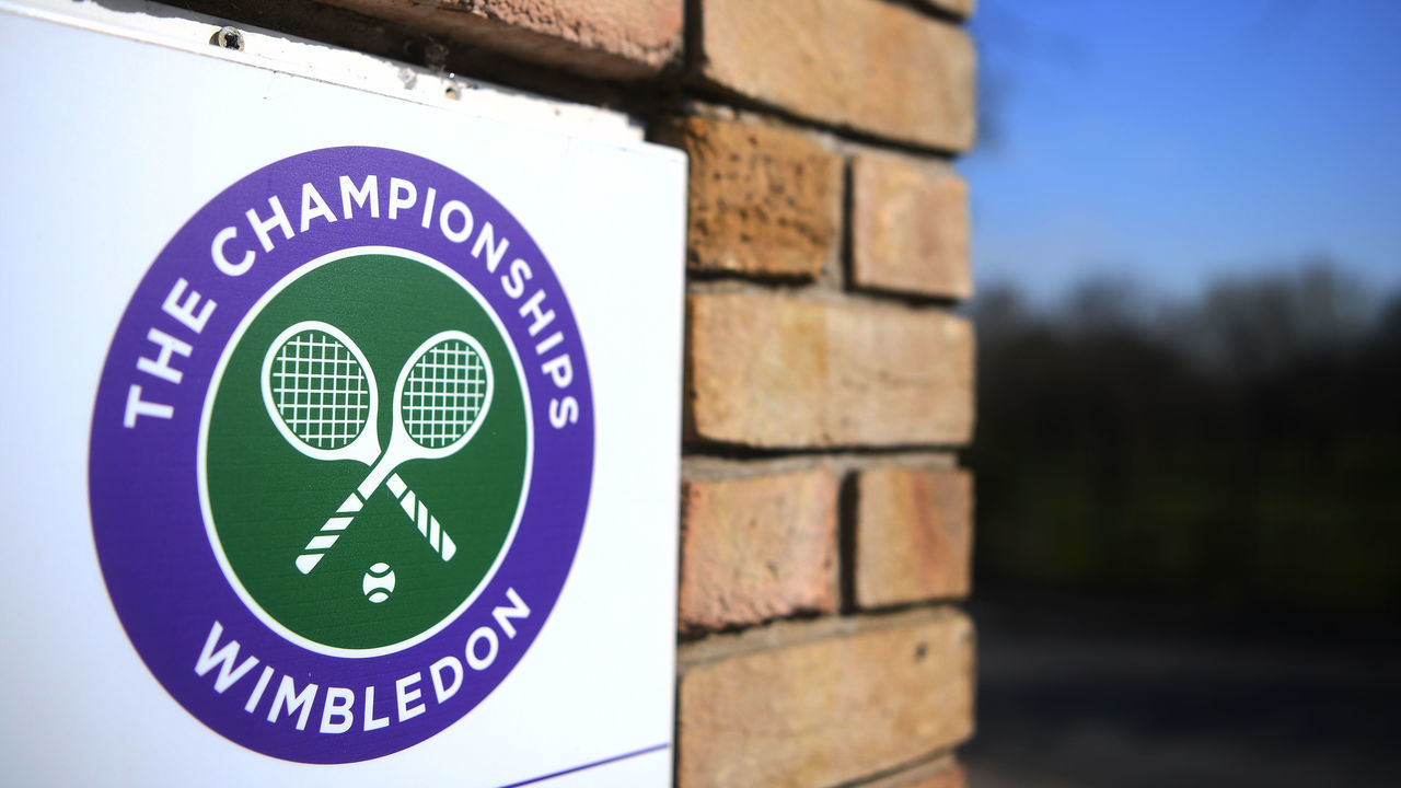 LONDON, ENGLAND - APRIL 01: A detailed view of A Wimbledon Logo at The All England Tennis and Croquet Club, best known as the venue for the Wimbledon Tennis Championships, on April 01, 2020 in London, England. The Coronavirus (COVID-19) pandemic has spread to many countries across the world, claiming over 40,000 lives and infecting hundreds of thousands more.