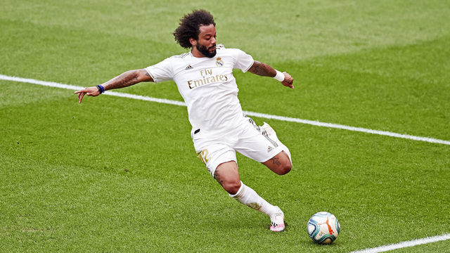 BILBAO, SPAIN - JULY 05: Marcelo Vieira of Real Madrid CF in action during the Liga match between Athletic Club and Real Madrid CF at San Mames Stadium on July 5, 2020 in Bilbao, Spain. Football Stadiums around Europe remain empty due to the Coronavirus Pandemic as Government social distancing laws prohibit fans inside venues resulting in all fixtures being played behind closed doors.