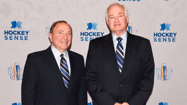 TORONTO, ON - SEPTEMBER 19: Gary Bettman and Don Fehr at Hockey SENSE, in partnership with the NHL, NHLPA and Beyond Sport at the World Cup of Hockey 2016 at Hockey Hall of Fame on September 19, 2016 in Toronto, Ontario, Canada.