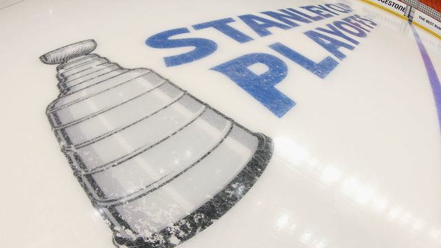 NEW YORK, NEW YORK - APRIL 28: A general view of the in-ice logo prior to the game between the New York Islanders and the Carolina Hurricanes in Game Two of the Eastern Conference Second Round during the 2019 NHL Stanley Cup Playoffs at the Barclays Center on April 28, 2019 in the Brooklyn borough of New York City.