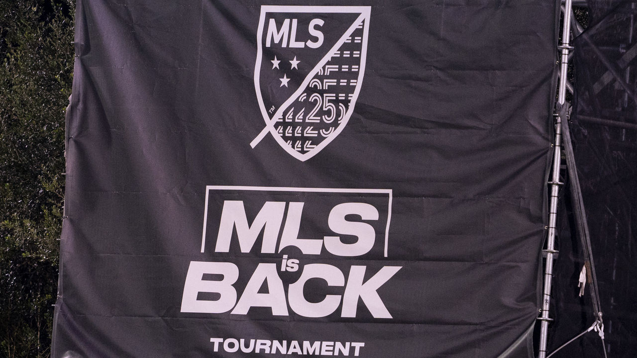 ORLANDO, FL - JULY 10: MLS banner During the MLS Is Back Tournament between the Seattle Sounders v San Jose Earthquakes on July 10, 2020 at the ESPN Wide World of Sports, Lake Buena Vista FL.