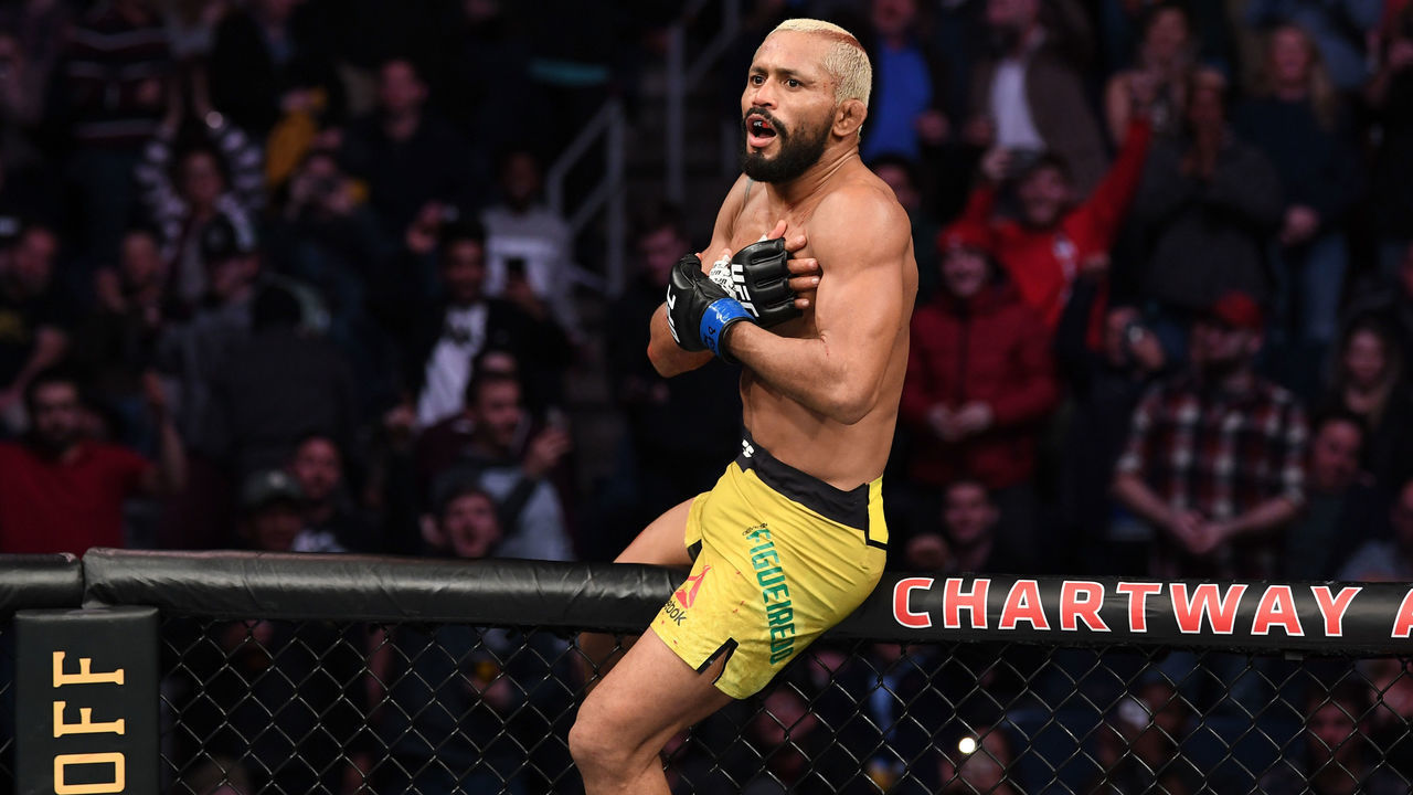 NORFOLK, VA - FEBRUARY 29: Deiveson Figueiredo celebrates after defeating Joseph Benavidez in their flyweight championship bout during the UFC Fight Night event at Chartway Arena on February 29, 2020 in Norfolk, Virginia.