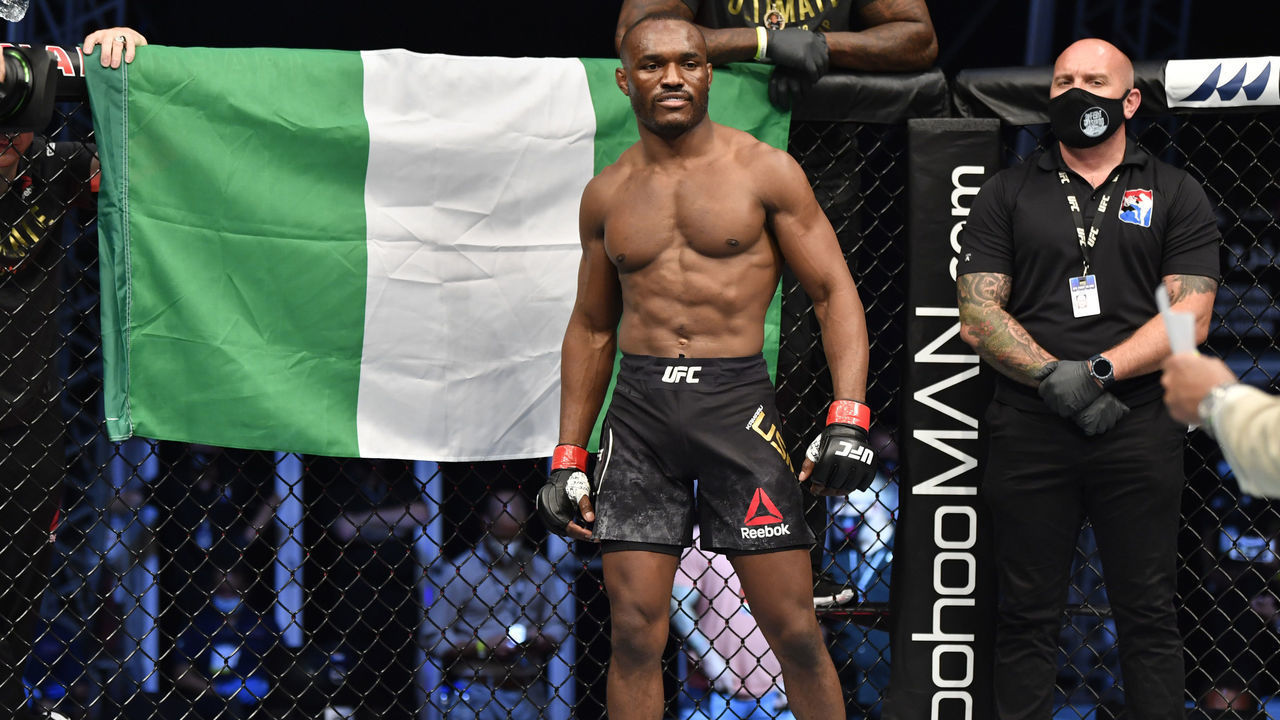 ABU DHABI, UNITED ARAB EMIRATES - JULY 12: Kamaru Usman of Nigeria prepares to fight Jorge Masvidal in their UFC welterweight championship fight during the UFC 251 event at Flash Forum on UFC Fight Island on July 12, 2020 on Yas Island, Abu Dhabi, United Arab Emirates.