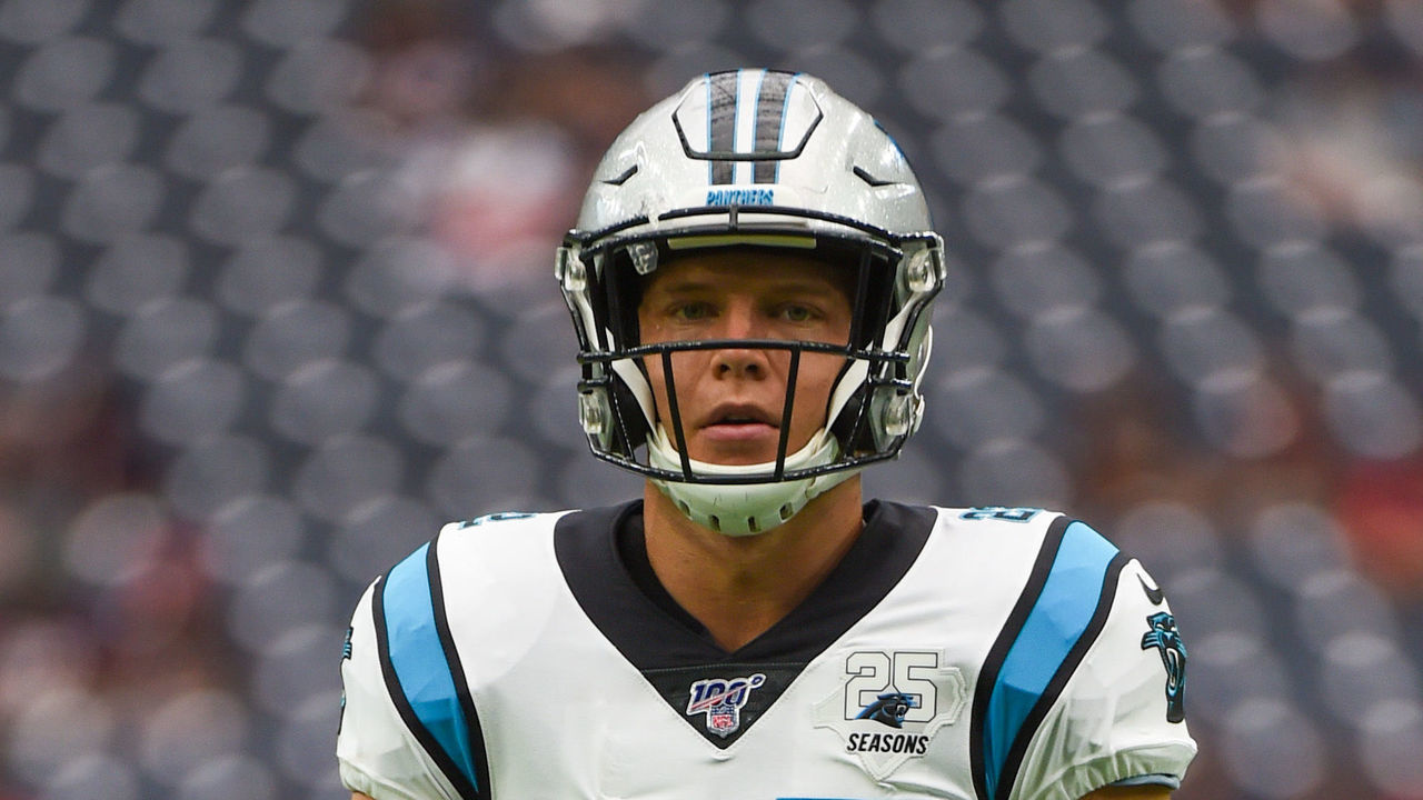 HOUSTON, TX - SEPTEMBER 29: Carolina Panthers running back Christian McCaffrey (22) warms up before the football game between the Carolina Panthers and the Houston Texans at NRG Stadium on September 29, 2019 in Houston, Texas.
