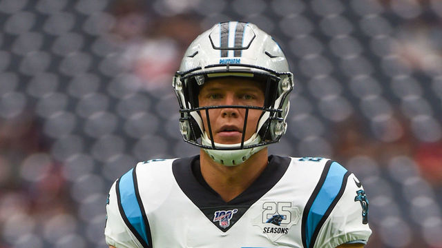 HOUSTON, TX - SEPTEMBER 29: Carolina Panthers running back Christian McCaffrey (22) warms up before the football game between the Carolina Panthers and the Houston Texans at NRG Stadium on September 29, 2019 in Houston, Texas.