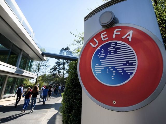 A picture taken on April 20, 2018 shows the House of European Football, the UEFA headquarters in Nyon, where the French football club Paris Saint-Germain (PSG) had a hearing on UEFA Financial Fair Play Regulations.
