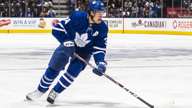 TORONTO, ON - FEBRUARY 20: Auston Matthews #34 of the Toronto Maple Leafs skates against the Pittsburgh Penguins during the first period at the Scotiabank Arena on February 20, 2020 in Toronto, Ontario, Canada.