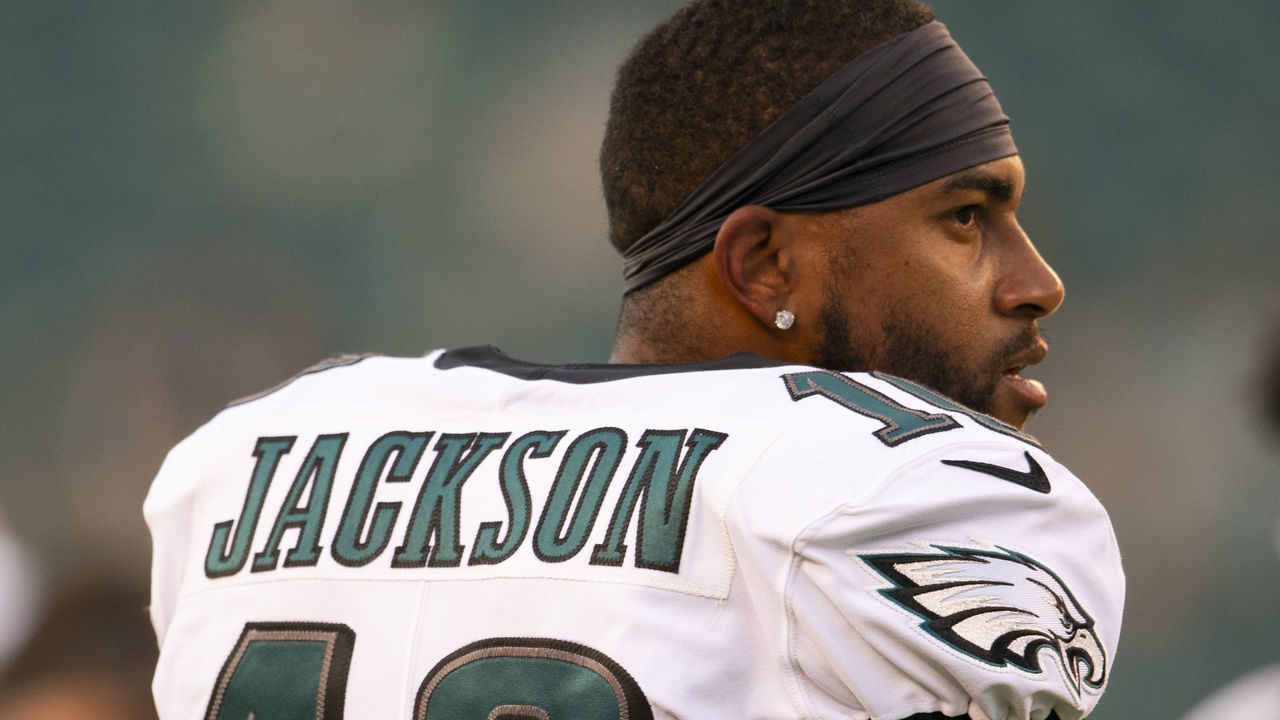 PHILADELPHIA, PA - AUGUST 22: DeSean Jackson #10 of the Philadelphia Eagles looks on prior to the preseason game against the Baltimore Ravens at Lincoln Financial Field on August 22, 2019 in Philadelphia, Pennsylvania.