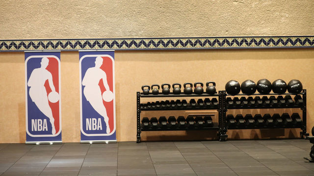 ORLANDO, FL - JULY 1: A general overall view of the installation of the weight room as part of the NBA Restart 2020 on July 1, 2020 in Orlando, Florida. NOTE TO USER: User expressly acknowledges and agrees that, by downloading and/or using this photograph, user is consenting to the terms and conditions of the Getty Images License Agreement. Mandatory Copyright Notice: Copyright 2020 NBAE