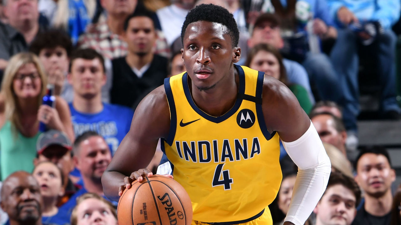 DALLAS, TX - MARCH 8: Victor Oladipo #4 of the Indiana Pacers handles the ball against the Dallas Mavericks on March 8, 2020 at the American Airlines Center in Dallas, Texas. Mandatory Copyright Notice: Copyright 2020 NBAE