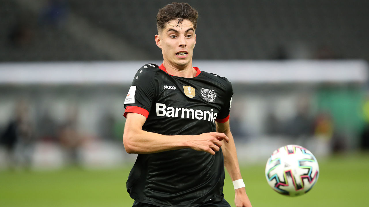 BERLIN, GERMANY - JULY 04: Kai Havertz of Leverkusen runs with the ball during the DFB Cup final match between Bayer 04 Leverkusen and FC Bayern Muenchen at Olympiastadion on July 04, 2020 in Berlin, Germany.