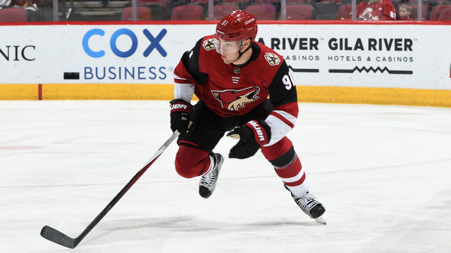 GLENDALE, ARIZONA - DECEMBER 19: Taylor Hall #91 of the Arizona Coyotes skates up ice against the Minnesota Wild at Gila River Arena on December 19, 2019 in Glendale, Arizona.
