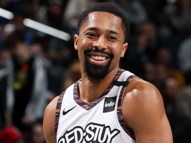 BROOKLYN, NY - JANUARY 12: Spencer Dinwiddie #8 of the Brooklyn Nets smiles during the game against the Atlanta Hawks on January 12, 2020 at Barclays Center in Brooklyn, New York. Mandatory Copyright Notice: Copyright 2020 NBAE