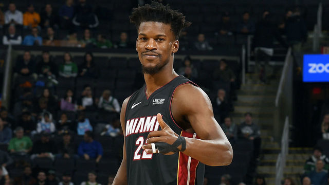 BOSTON, MA - DECEMBER 4: Jimmy Butler #22 of the Miami Heat smiles during the game against the Boston Celtics on December 4, 2019 at the TD Garden in Boston, Massachusetts. Mandatory Copyright Notice: Copyright 2019 NBAE