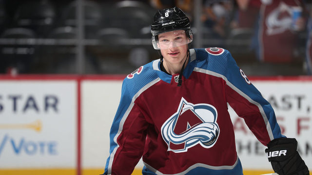 DENVER, COLORADO - JANUARY 10: Cale Makar #8 of the Colorado Avalanche skates prior to the game against the Pittsburgh Penguins at Pepsi Center on January 10, 2020 in Denver, Colorado.