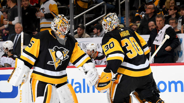 PITTSBURGH, PA - DECEMBER 23: Matt Murray #30 of the Pittsburgh Penguins is pulled for Tristan Jarry #35 in the second period against the Anaheim Ducks at PPG Paints Arena on December 23, 2017 in Pittsburgh, Pennsylvania.