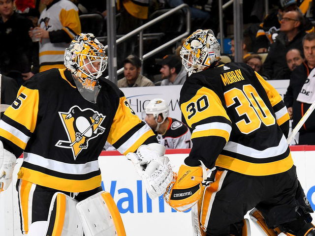 PITTSBURGH, PA - DECEMBER 23: Matt Murray #30 of the Pittsburgh Penguins is pulled for Tristan Jarry #35 in the second period against the Anaheim Ducks at PPG Paints Arena on December 23, 2017 in Pittsburgh, Pennsylvania.
