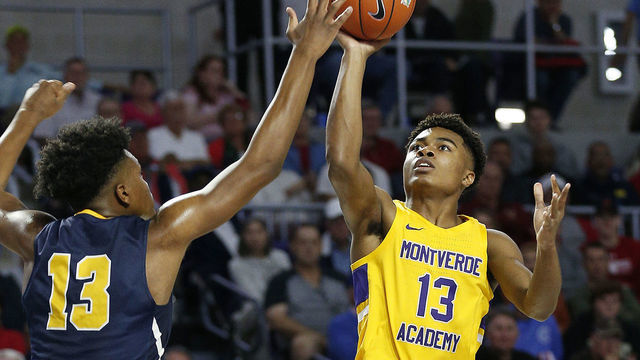 FORT MYERS, FLORIDA - DECEMBER 19: Langston Love #13 of Montverde Academy shoots against Sanford School during the City of Palms Classic Day 2 at Suncoast Credit Union Arena on December 19, 2019 in Fort Myers, Florida.