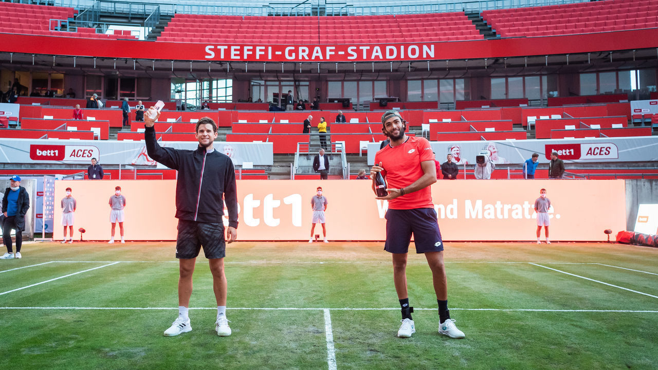 BERLIN, GERMANY - JULY 15: Dominic Thiem and Matteo Berrettini during the game between Matteo Berrettini and Dominic Thiem on July 15, 2020 in Berlin, Germany.