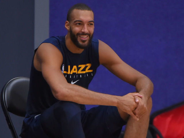 ORLANDO, FL - JULY 12: Rudy Gobert of the Utah Jazz smiles during practice as part of the NBA Restart 2020 on July 12, 2020 in Orlando, Florida. NOTE TO USER: User expressly acknowledges and agrees that, by downloading and/or using this photograph, user is consenting to the terms and conditions of the Getty Images License Agreement. Mandatory Copyright Notice: Copyright 2020 NBAE
